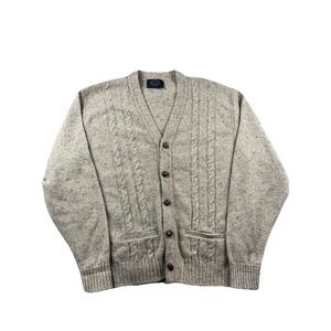 Vintage Jantzen Cardigan Mens XL Pockets Cable Knit Marled Sweater Made USA 90s
